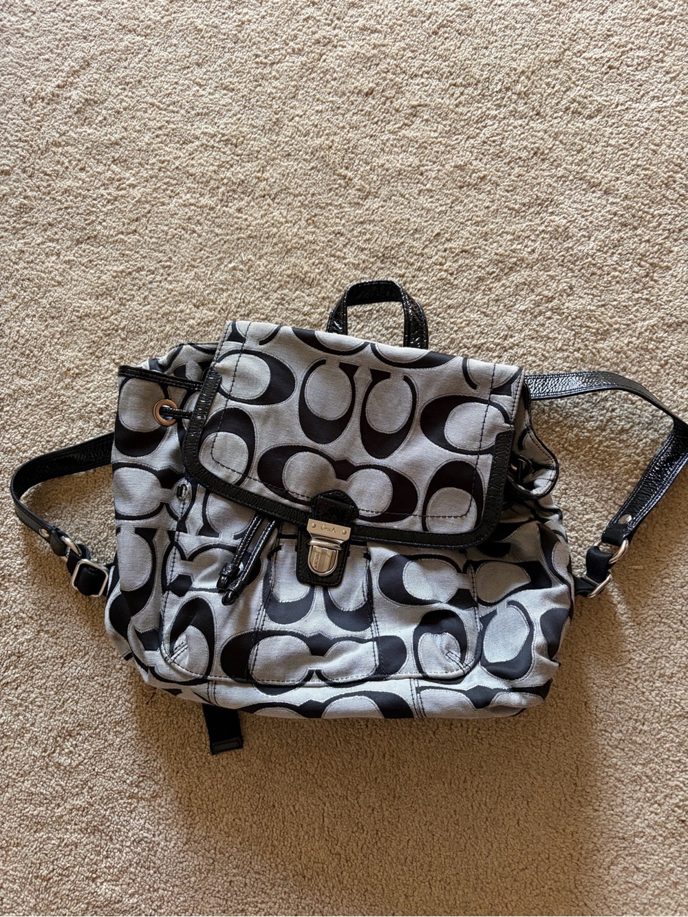 Coach Black and Gray Signature Logo Backpack